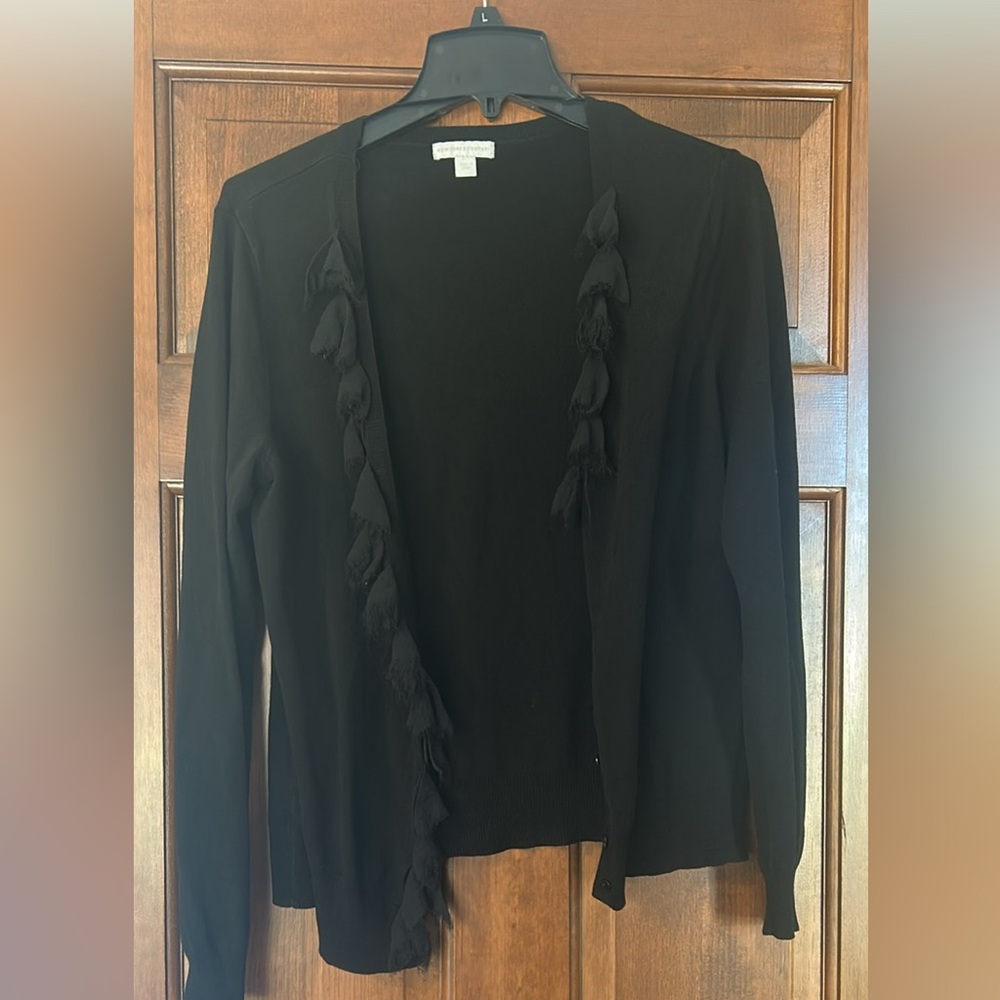 New York & Company Black Cardigan with Tassel Accents